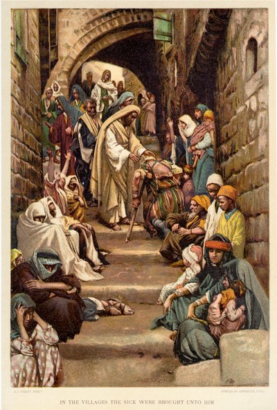 Köylerde Hastalar Kendisine Getirildi - İncil by James Jacques Joseph after Tissot