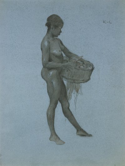 Sebze Sepeti Taşıyan Negress (kağıt üzerinde kömür) by James Kerr Lawson