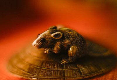 Antika Japon fildişi netsuke minyatür fare heykeli by James L Stanfield