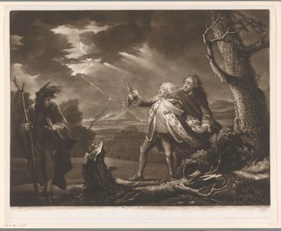 David Garrick, Kent Kontu ile Kral Lear rolünde ve fırtınalı bir manzarada Tom kılığında Edgar by James McArdell