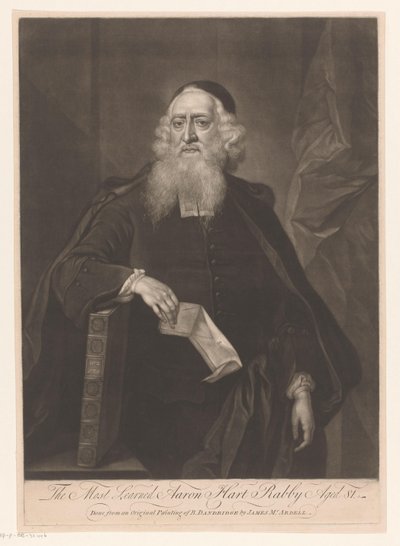 Portret van Aaron Hart En Çok Öğrenilen Aaron Hart Raby Yaşlı 81 (nesnedeki başlık) by James McArdell