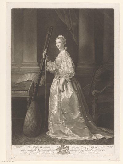 Portret van Mary Kola Saygıdeğer Leydi Mary Campbell (...) (nesne üzerine başlık) by James McArdell