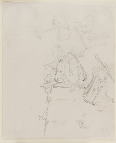 Bir duvarın kenarında oturan bir adam by James Abbott McNeill Whistler