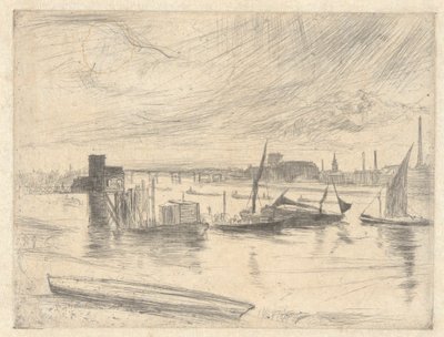 Battersea Dawn (Cadogan İskelesi), Thames Setinden (Thames Nehri ve Diğer Konular Üzerine On Altı Gravür Sahnesi Dizisi) by James Abbott McNeill Whistler