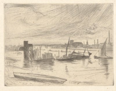 Battersea Dawn (Cadogan İskelesi), Thames Setinden (Thames Nehri ve Diğer Konular Üzerine On Altı Gravür Sahnesi Dizisi) by James Abbott McNeill Whistler