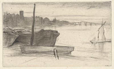 Thames Setinden Chelsea Köprüsü ve Kilisesi (Thames Nehri ve Diğer Konularda Sahnelerin On Altı Gravür Serisi) by James Abbott McNeill Whistler