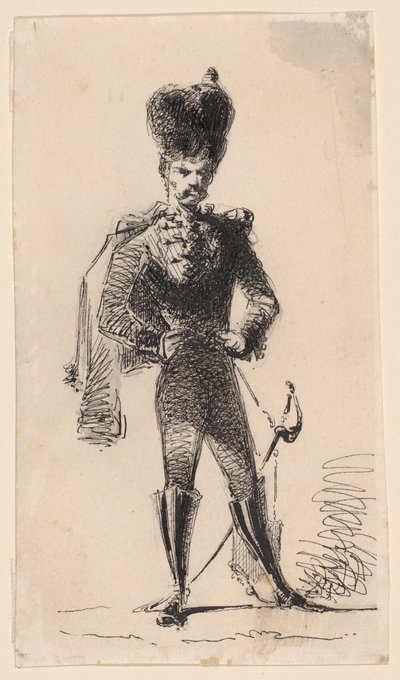 Hussar (rekto) Silindir Şapkalı ve Başı Sargılı Adam (verso) by James Abbott McNeill Whistler