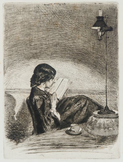 Lamplight ile okuma by James Abbott McNeill Whistler