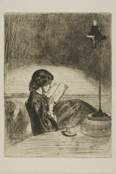 Lamplight ile okuma by James Abbott McNeill Whistler