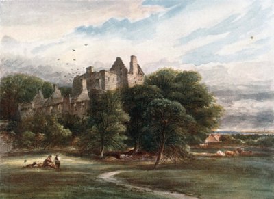 "Craigmillar Kalesi" (renkli taş baskı) by James Orrock