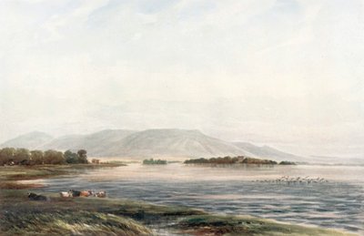"Lochleven Kalesi" (renkli taş baskı) by James Orrock