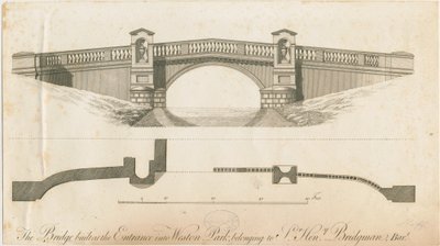 Weston-under-Lizard - Weston Park Girişindeki Köprü: gravür, nd [c 1765-1770] by James Paine