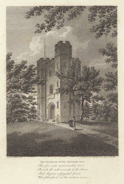 Robert Bloomfield, şair: The Triangular Tower, Shooters Hill (gravür) by James Storer