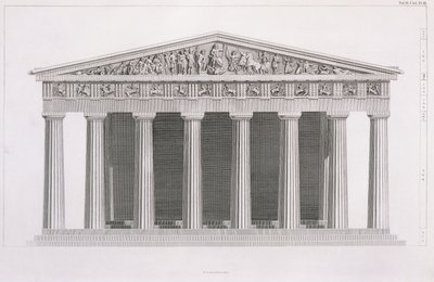 Klasik bir binanın ön cepheden görünüşü, Cilt II, Bölüm I, Levha III, James Stuart tarafından "Atina