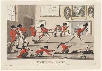 Bir Kampanyaya Uygunluk, pub. 1777 (el renkli gravür) by James Verney