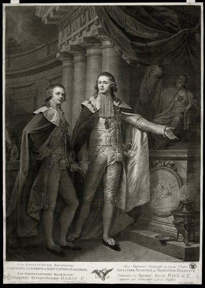 Rusya Büyük Dükleri Alexander I Pavlovich (1777-1825) ve Constantin Pavlovich (1779-1831) portreleri. James Walker