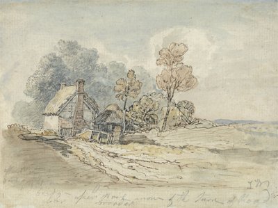 Bir Köy Yolunun Dönüşünde Sazdan Bir Kulübe ve Ağaçlar (kağıt üzerinde kalem ve w/c) by James Ward