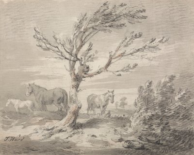 Ön Planda Üç Atlı ve Bir Ağaçlı Manzara by James Ward
