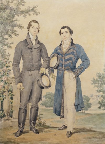 İki beyefendinin portresi, 1817 (kalem ve tuvalet, beyazla yükseltilmiş) by James Warren Childe