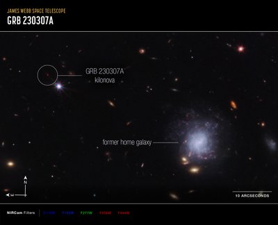 Kilonova ve Ev Sahibi Galaksi Pusulası Görüntüsü by James Webb Space Telescope (NASA)