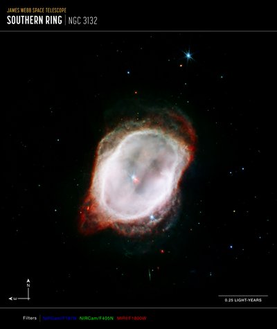 Güney Halka Bulutsusu#39;nun Gazı (NIRCam ve MIRI Bileşik Pusula Görüntüsü) by James Webb Space Telescope (NASA)