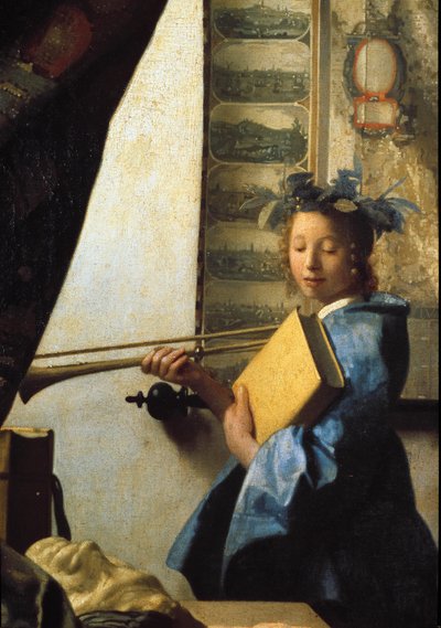 Resim sanatı veya ressamın atölyesi. Ressam için poz veren modelden detay. 1665 (tuval üzerine yağlı boya) by Johannes Vermeer