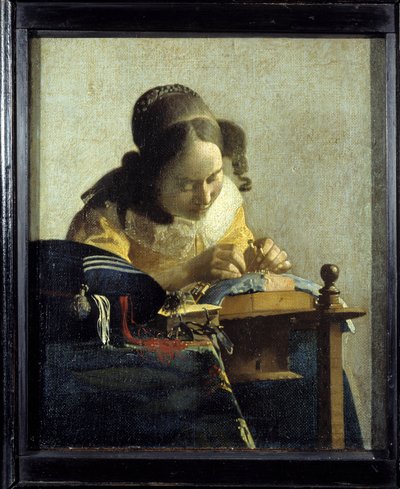 Dantel. Jan (Johannes) Vermeer of Delft (1632-1675), yaklaşık 1658-1660 tarafından tablo. Tuval üzerine yağlıboya. Karartma: 0,24x0,21m. Louvre müzesi. by Johannes Vermeer