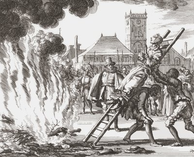 16. yüzyıl Hollanda'sında diri diri yakılmaya mahkum bir cadı by Jan (after) Luyken