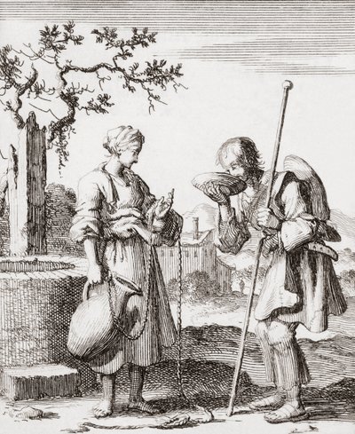 Bir kadın bir hacıya bir bardak su verir. by Jan (after) Luyken
