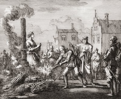Bir kadın cadı olduğu gerekçesiyle kazığa bağlanıp yakıldı (baskı) by Jan (after) Luyken