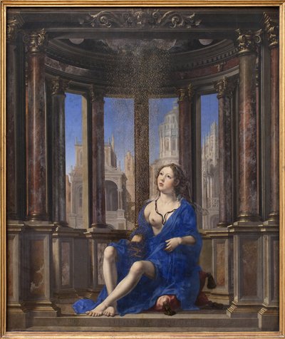 Danae. Jüpiter, genç kadını baştan çıkarmak için altın bir yağmura dönüşür. Jan Gossaert dit Mabuse (1478-1532), ahşap üzerine yağlı boya (95 x 113 cm) by Jan (c.1472 c.1533) Gossaert