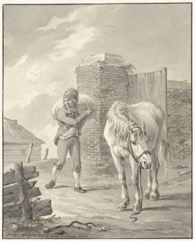 eyersiz at ile omuz çantalı adam by Jan Anthonie Langendijk Dzn