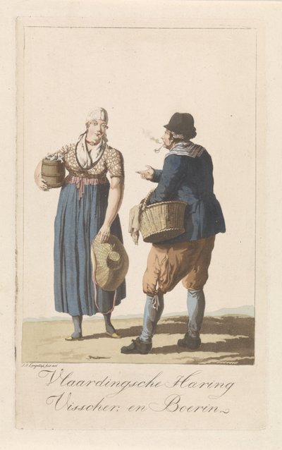 Vlaardingen balıkçı türleri Vlaardingse Haring Visscher ve Çiftçinin karısı (nesnedeki başlık) by Jan Anthonie Langendijk Dzn
