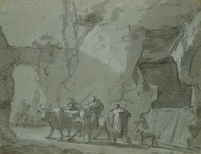 Archway Önünde Çoban, c.1650-52 (kağıt üzerinde hint mürekkebi ve tebeşir) by Jan Asselijn
