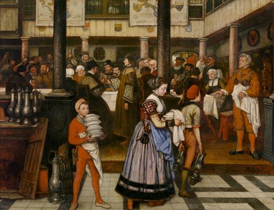 Frans Floris Aziz Luka Loncasının Bir Ziyafetine Katılıyor (tuval üzerine yağlı boya) by Jan August Hendrik Baron Leys