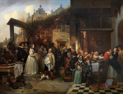 Onyedinci Yüzyılda Flanders'da Düğün (panel üzerine yağlıboya) by Jan August Hendrik Baron Leys