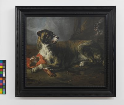 Öfkeli Bir Kedinin Yanında Et Parçası Bulunan Yaban Domuzu Tazısı, c.1647-55 (tuval üzerine yağlıboya) by Jan Baptist Weenix