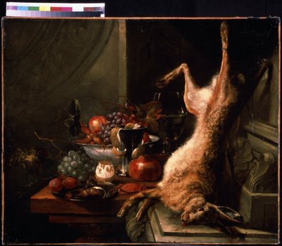 Bir Tavşan ile Natürmort. Yengeç natürmort, fındık ve limon ile kabuğu soyulmuş (kabuğu). Jan Baptiste van Moerkerke