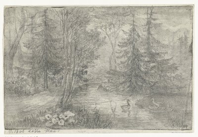 Ördekler ile orman gölet by Jan Bos Wz. (signed by artist)
