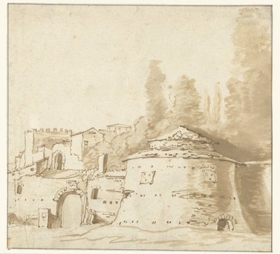 Ağır yuvarlak kuleli İtalyan binası by Jan Both (attributed to)