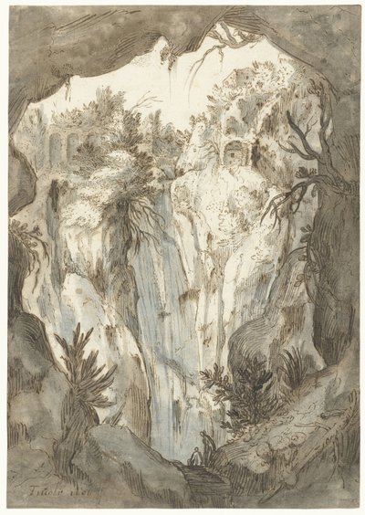 Bir mağaradan görülen Tivoli şelalesi by Jan Brueghel (I) (attributed to)