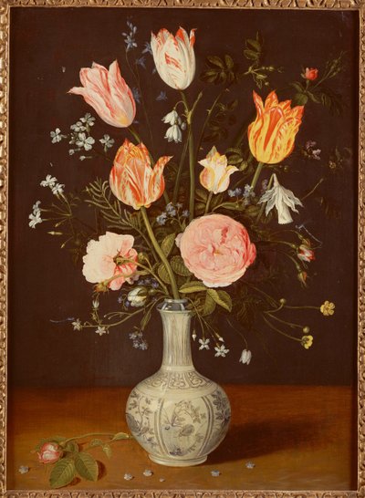 Geç Ming mavisi ve beyaz vazoda laleler, güller, unutma beni ve diğer çiçekler by Jan Brueghel the Elder