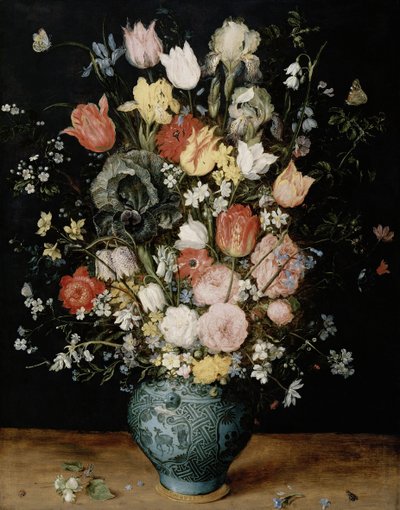 Mavi vazoda çiçekler, yaklaşık 1608. by Jan Brueghel the Elder