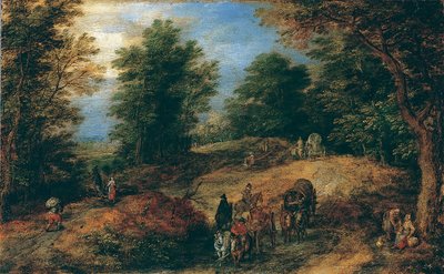 Bir Orman Yolunda Gezginlerle Manzara, ca. 1607. by Jan Brueghel the Elder