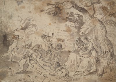 Meryem Ana ve Aziz Joseph ve İsa Çocuk, Aziz John ve Tutku Aletleri ile oynayan melekler by Jan Brueghel the Elder