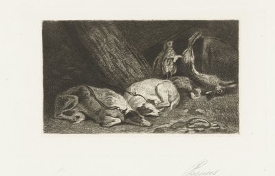 İki köpek ganimet ile dinleniyor by Jan Cassiers