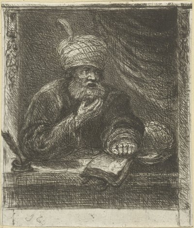 Bir yazı masasının arkasında türbanlı adam by Jan Chalon