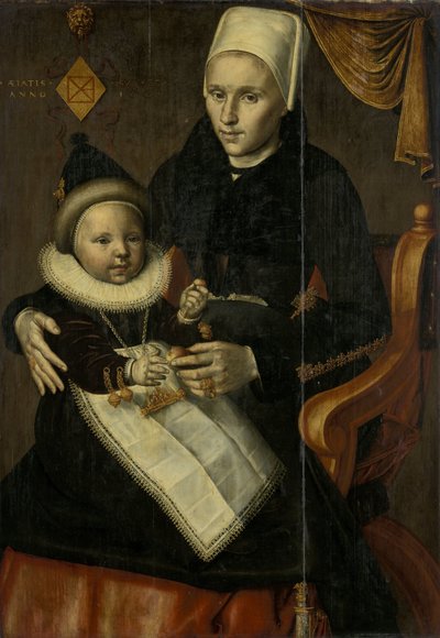 Kuzey Hollanda Kostümlü Anne ve Çocuk by Jan Claesz. (attributed to)