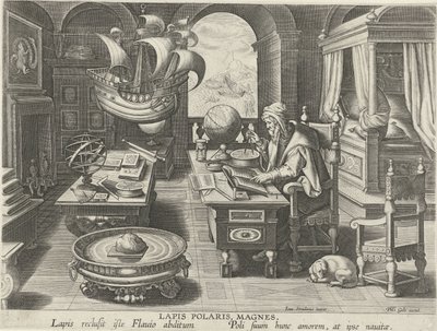 pusulanın icadı Lapis Polaris, Magnes (nesne üzerindeki başlık) Yeni icatlar ve keşifler (dizi başlığı) Nova Reperta (dizi başlığı) by Jan Collaert (II) (attributed to)