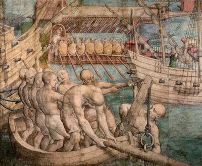 Kadırga köleleri. Detay: İmparator Charles V Tunus Goblenini Yakalıyor Karikatür, c. 1548. by Jan Cornelisz. Vermeyen